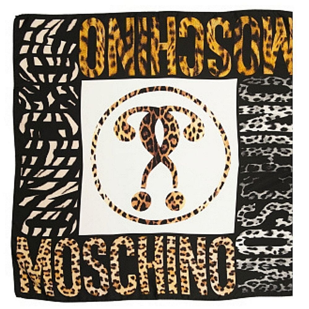MOSCHINO Women's Silk Animal Printed Large square logo Scarf Size 35x35